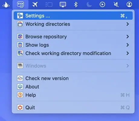 macSvn statusbar settings mneu