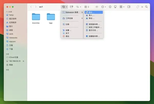 macSvn 的检出工作副本菜单