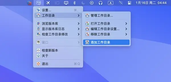 macSvn 的 macOS 状态栏图标和菜单